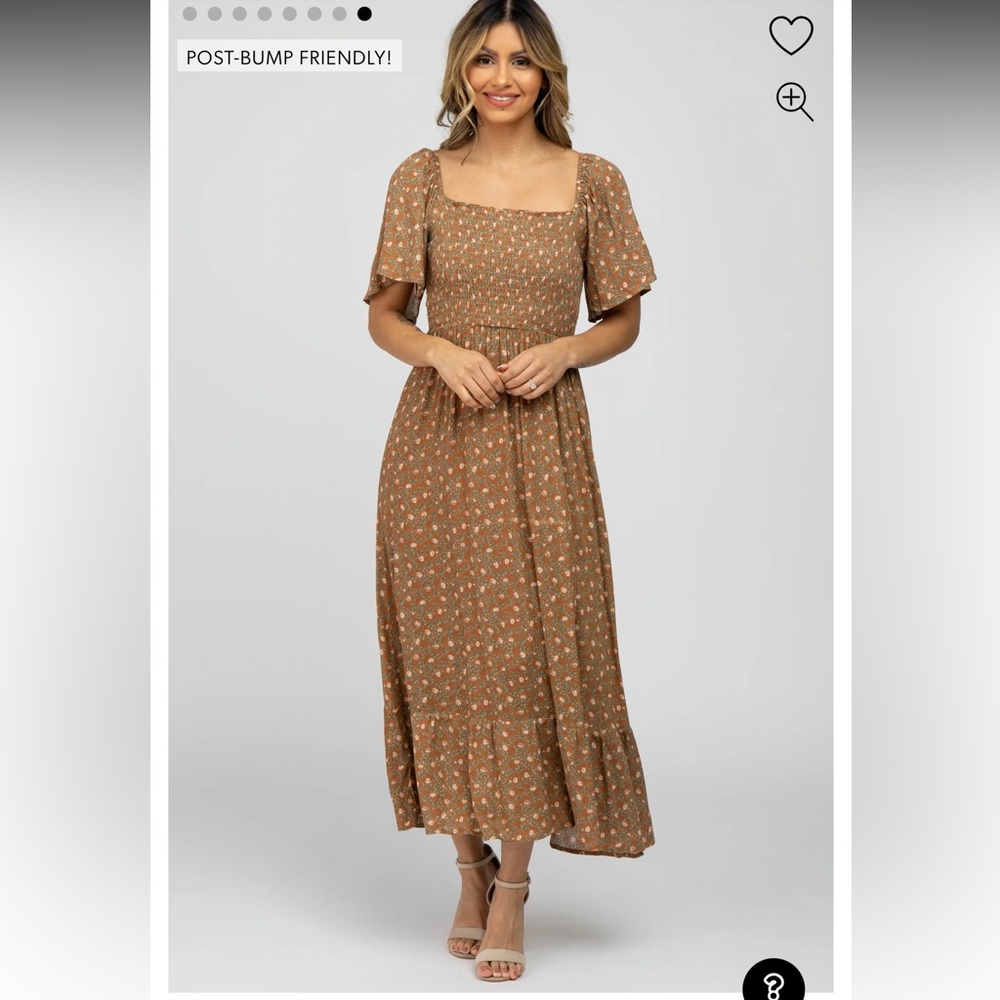 Chic Floral Midi Dress in Brown